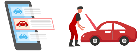 SPで調べている/車検をしているイラスト