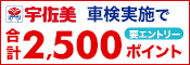 宇佐美車検の対象店舗で車検予約・実施で2,500ポイントキャンペーン！